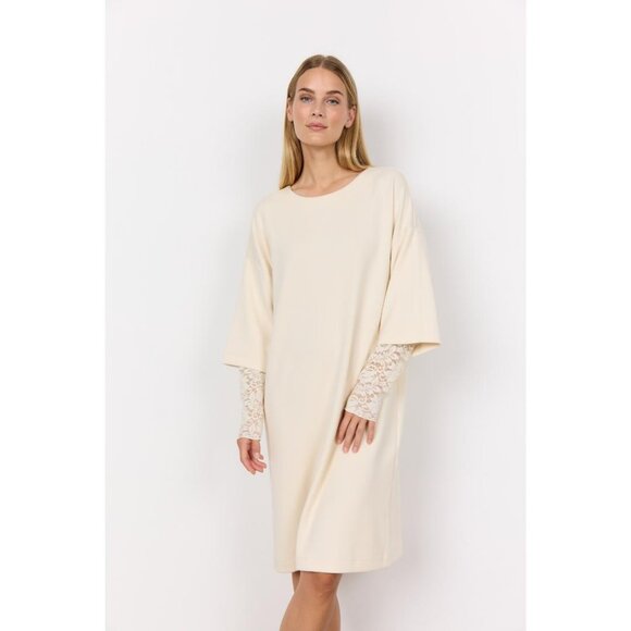 Soya Concept Elegant Cream Dress with Lace Sleeves - Picture 1 of 5